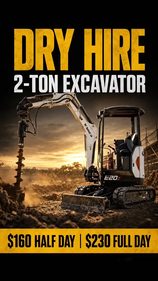 Bobcat excavator using an auger attachment on a Waikato job site